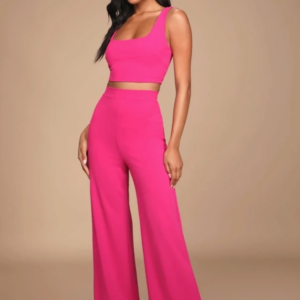 Only Tonight Hot Pink Two-Piece Wide-Leg Jumpsuit
Size Small